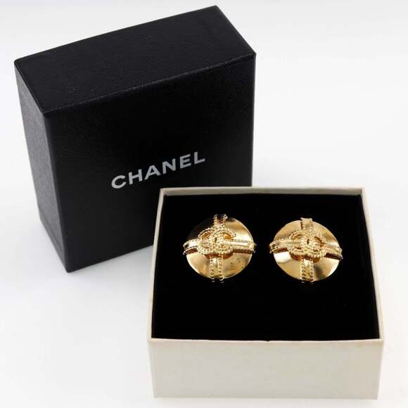 CHANEL Authentic Gold Logo Earrings